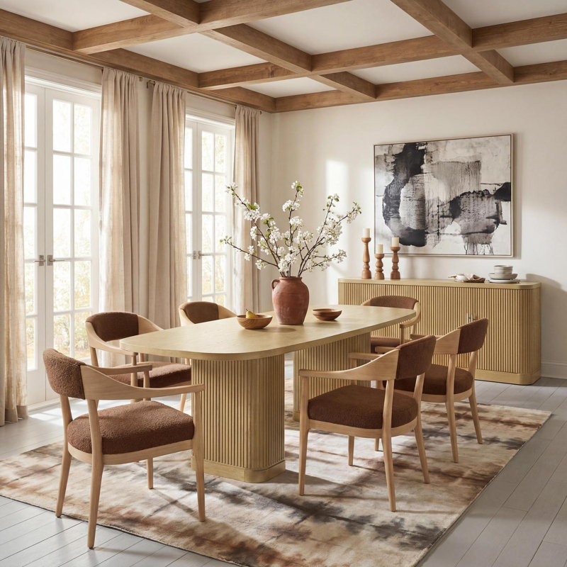 6 - Person Solid Wood Top Dining Set, Naturel
