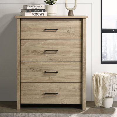 Commode 4 tiroirs en chêne clair l 32 po avec poignées noires