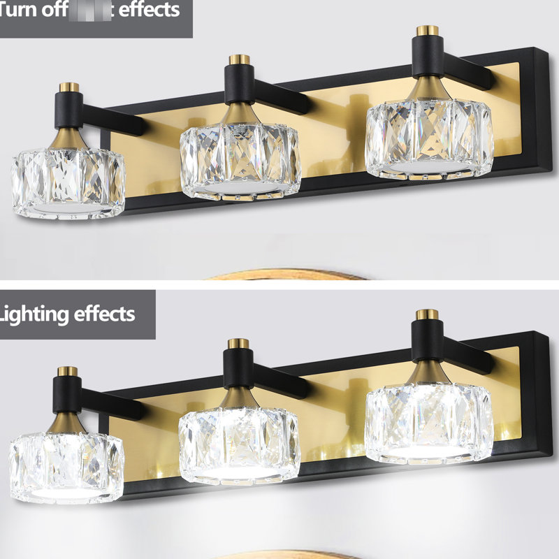 Luxury 3- Bathroom Mirror Fixture - Crystal & Modern Rust Design Bath Vanity -Proof
