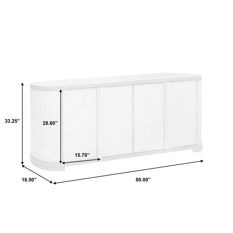 Light Natural 4-Door Linen Credenza with Adjustable Shelves