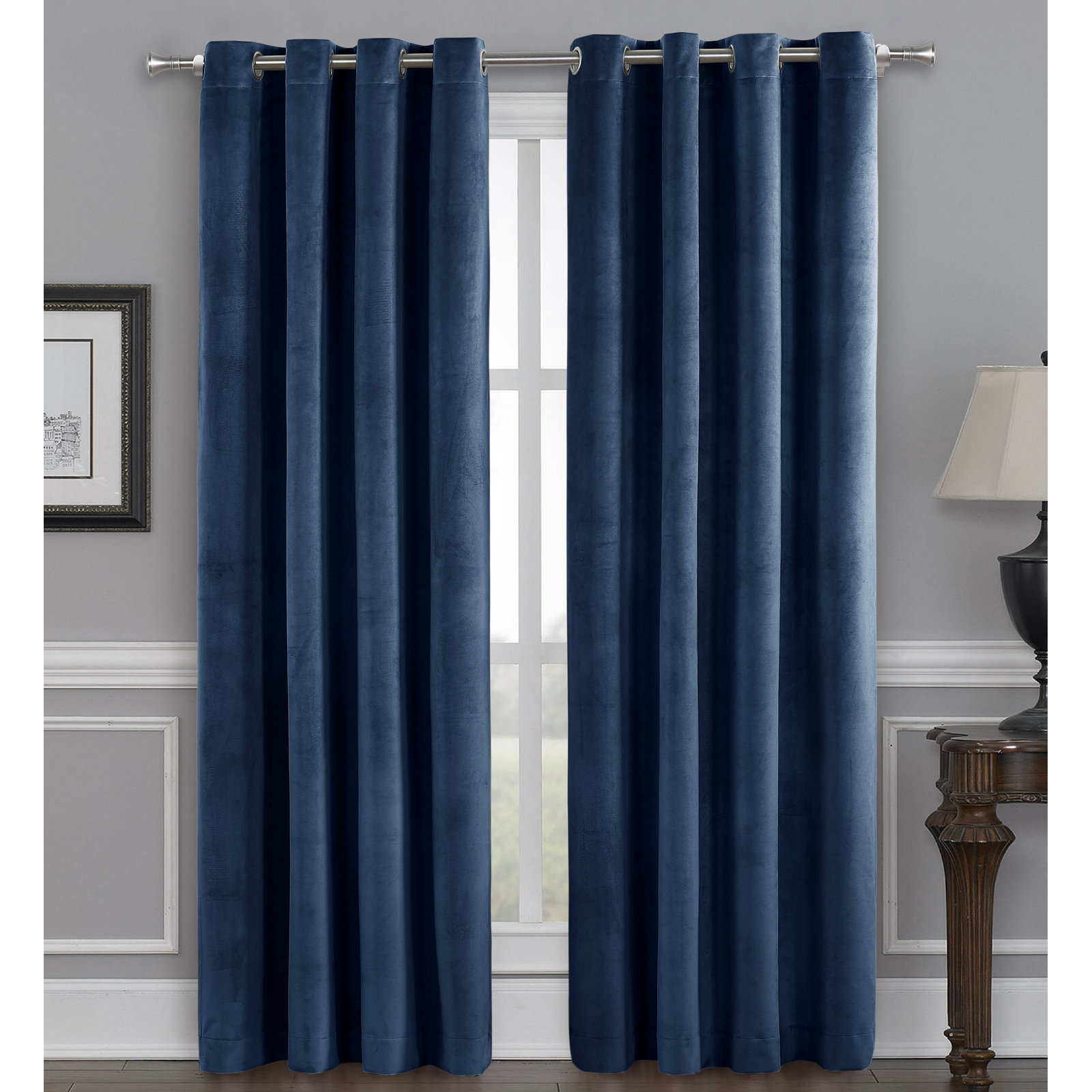 Caffee Blackout Velvet Curtain Panel, Navy