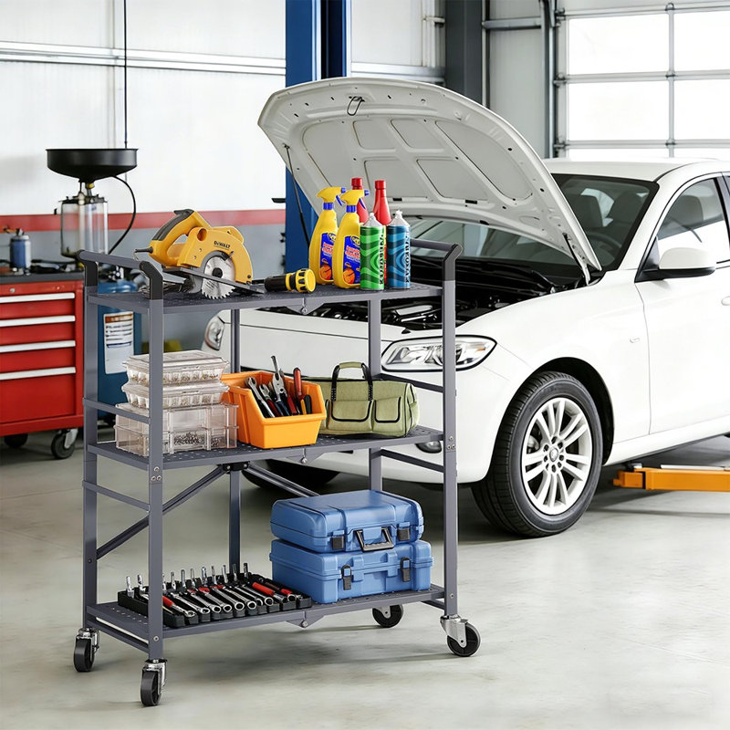 3‑Tier Metal Utility Rolling Cart, Wheeled Storage Organizer For Multi‑Purpose Household Use