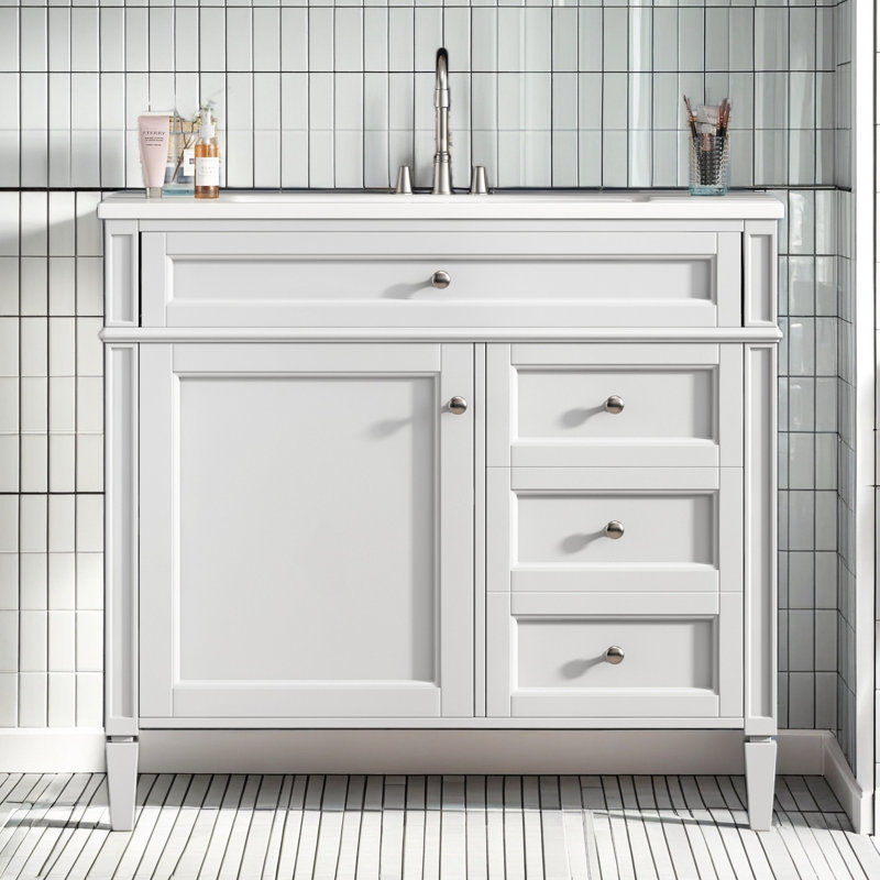 Meuble-lavabo de 36 po sans lavabo supérieur, armoire de rangement moderne avec 2 tiroirs et un tiroir basculant, structure en bois massif