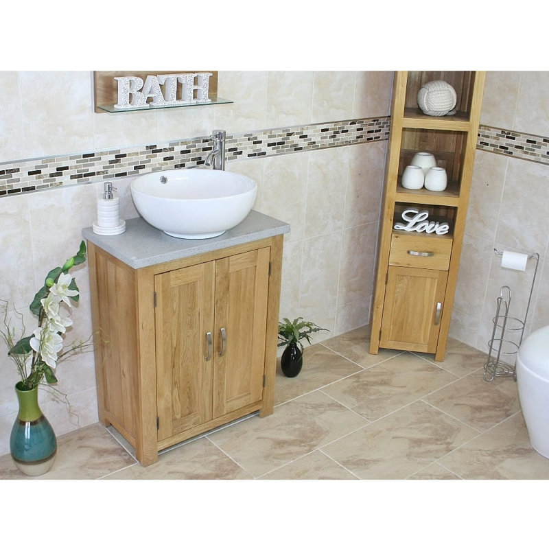 Craddock 650mm Single Bathroom Vanity with Vessel Ceramic Basin, Grey Quartz