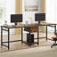 Bureau d'ordinateur 79 pouces pour deux personnes avec tiroirs et tablettes de rangement, table de travail double extra longue avec crochets, bureau d'écriture pour bureau personnel, brun rustique