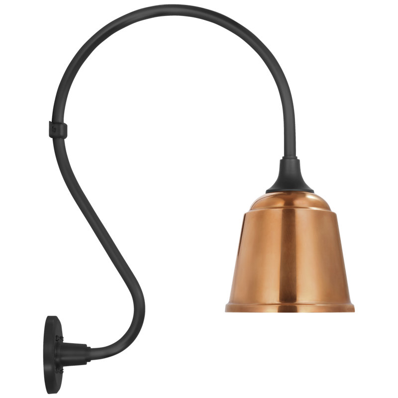 Thomas O'Brien, "Academy 15" Larrabee Barn Light in Matte Black with 8" White Rockhouse Shade, Copper