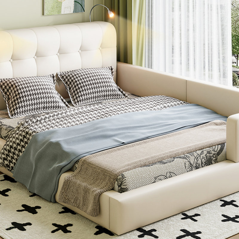 Lit plateforme tapissier Adonia, Blanc