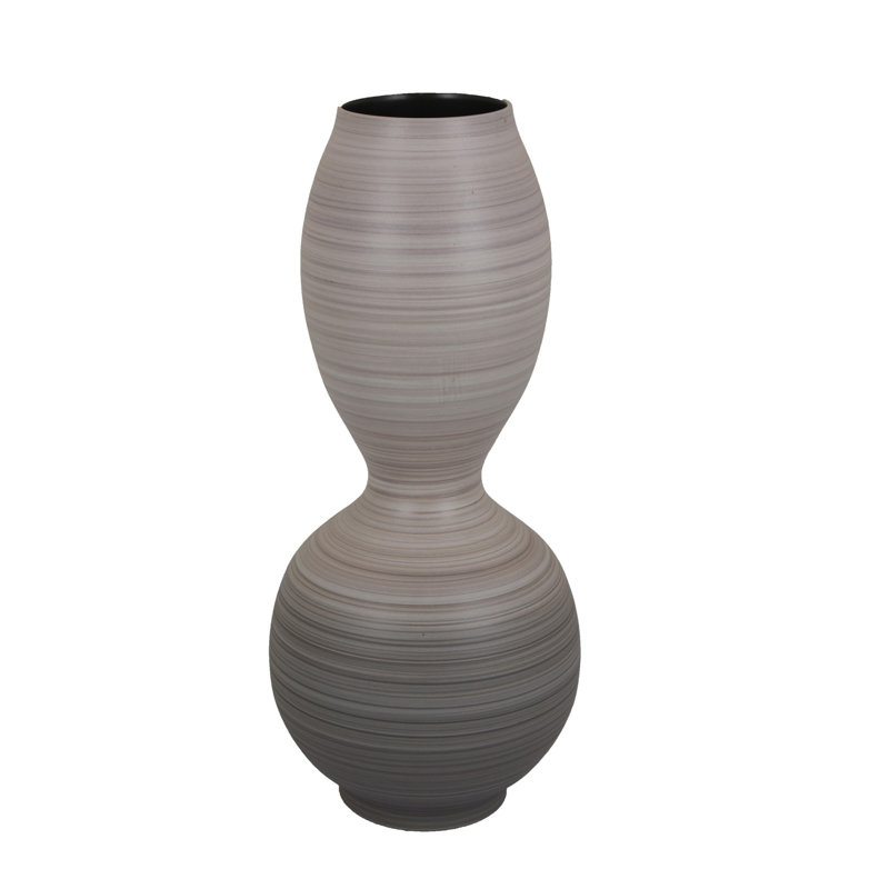 Vase à fleurs moderne, double ampoule en céramique texturée gris ombré, 17 pouces