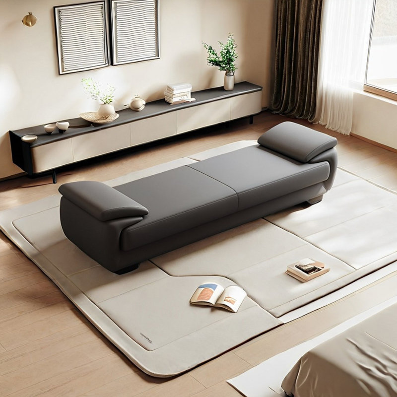Banc rembourré en cuir véritable Minesha, Gris