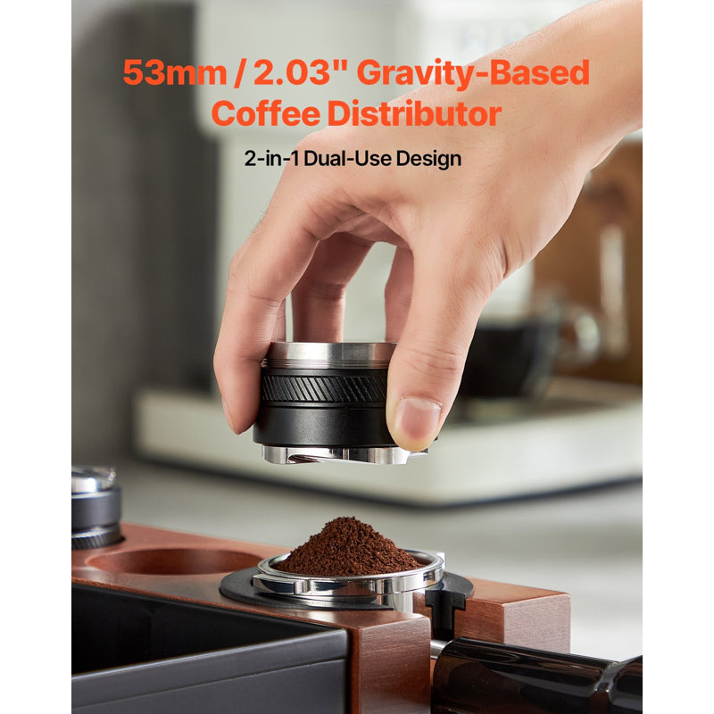 Coffee Distributor 53mm, 2-in-1 Adjustable Espresso Distributor with Fan-Shaped Base, Coffee Distributor 304 Stainless Steel with Easy-to-Disassemble Design