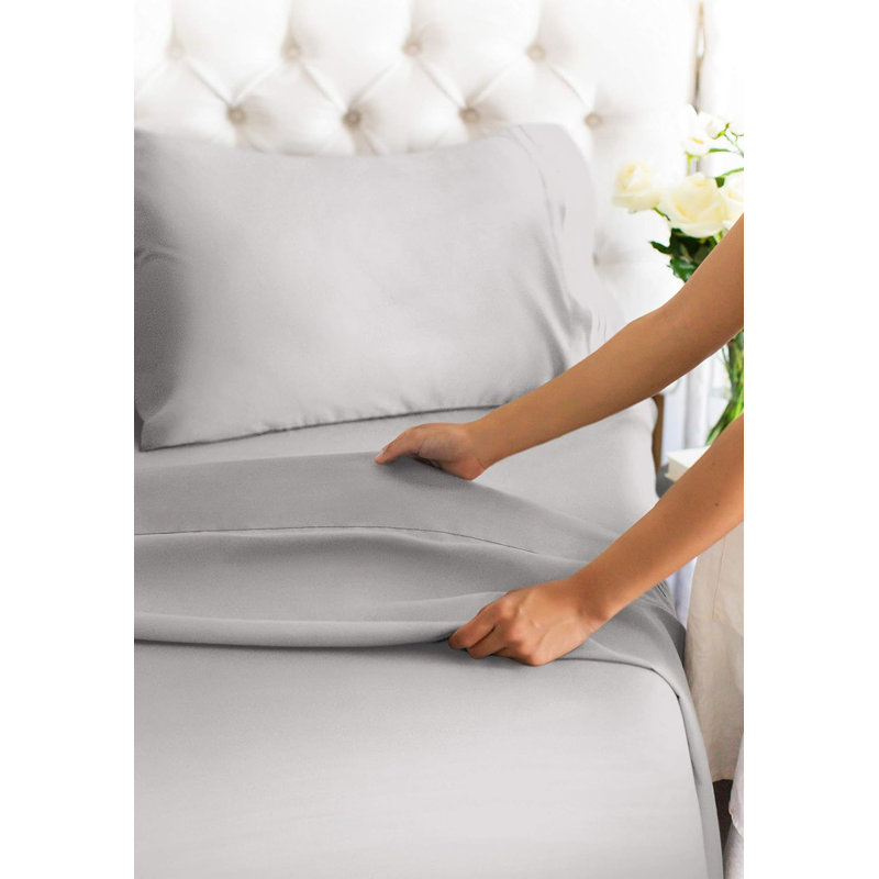 Ensemble de draps 4 pièces 100% coton 400 fils, Drap pour grand lit avec 3 pièces supplémentaire, Blanc