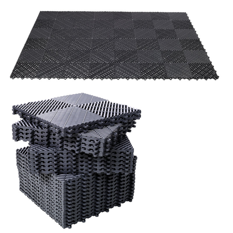 Carreaux de sol de garage robustes et emboîtables - Tapis en plastique antidérapant pour un drainage et une protection supérieurs (25 pièces)