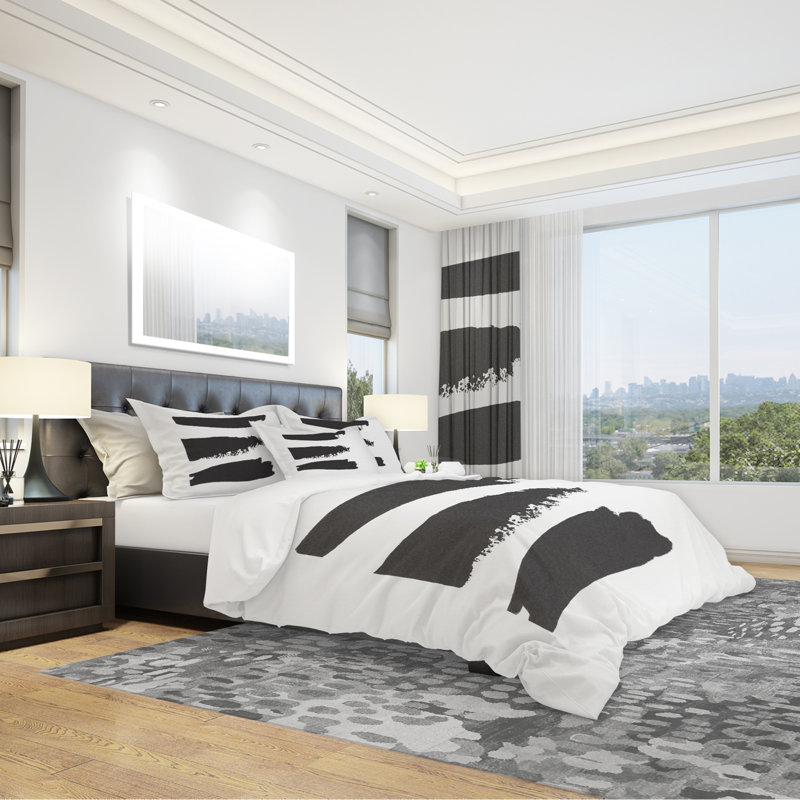 Ensemble de housse de couette moderne Mid-Century noir et blanc Geometric Company II - Microfibre polyester