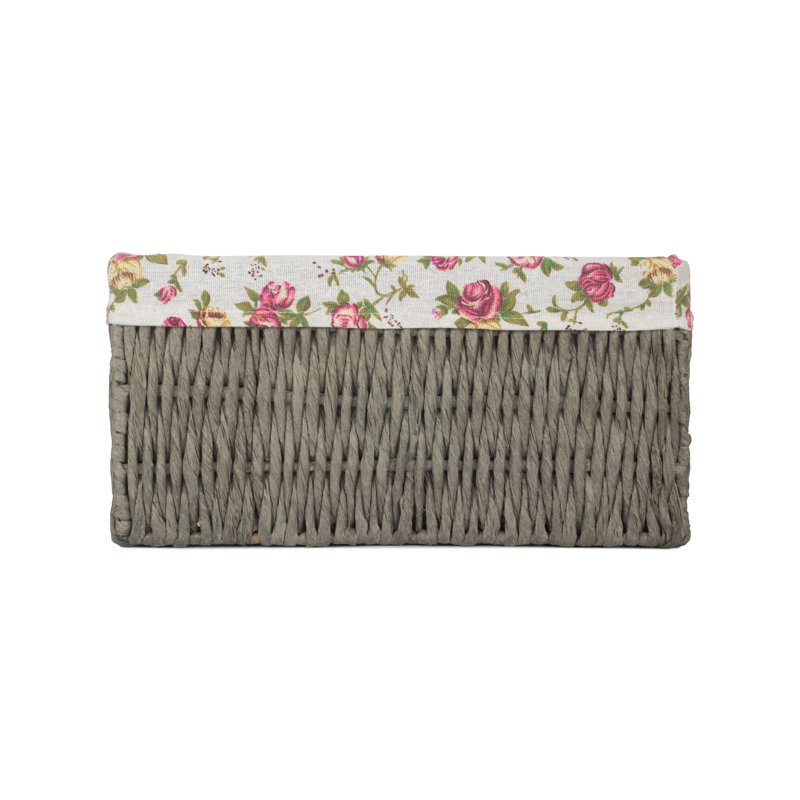 Wicker Grey Paper Rope Storage Basket with Lining, 17cm H x 33cm W x 20cm D