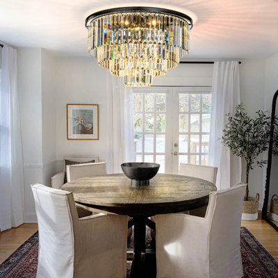 Domanique 8-Lights Modern Luxury Round Fringe Tiered Crystal Flush Mount Ceiling Light