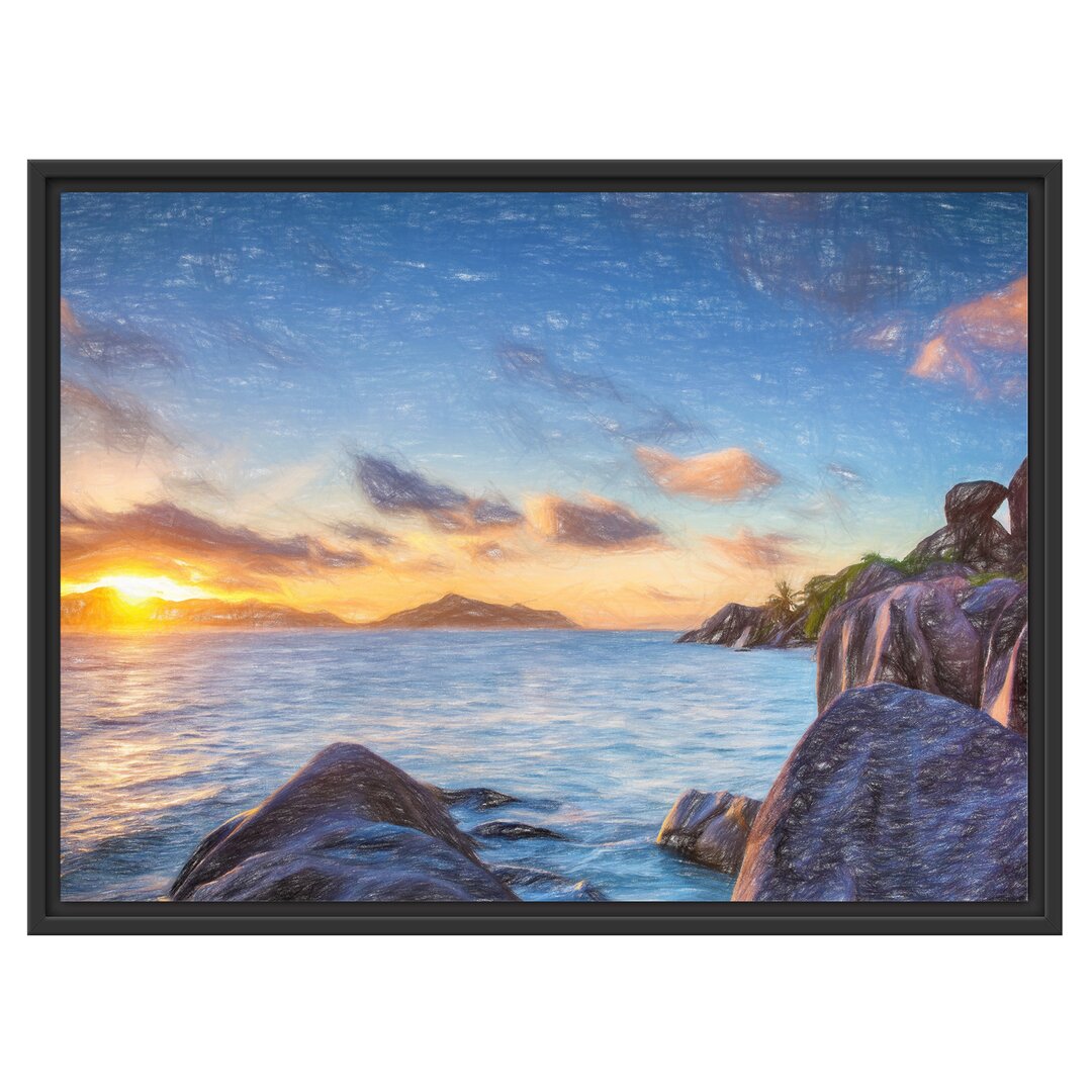 Gerahmtes Wandbild Sonnenuntergang Seychellen