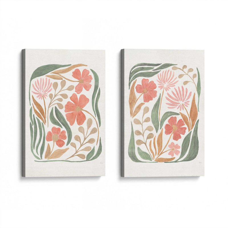 Ensemble de 2 fleurs corail, H 18 po x l 24 po, Toile tendue