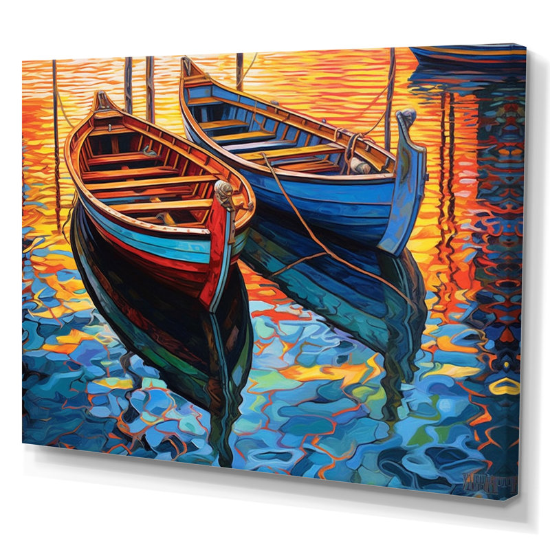 Deux bateaux dans le port II sur toile, Toile tendue, H 24 po x l 32 po x P 1 po