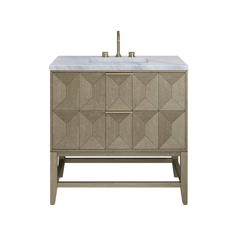 Emmeline 36'' W Single Vanity, Carrara White Marble, 8" Widespread, Pebble Oak