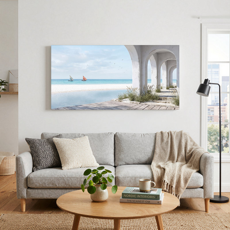 «White Arches» encadrant un océan turquoise et des voiliers sur toile, L 40 po x H 20 po