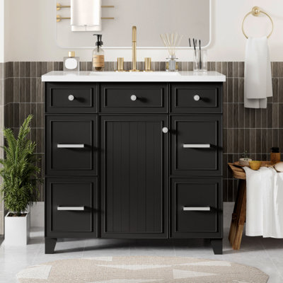 36" Bathroom Vanity Cabinet With Sink Top Combo Set , Black ,Single Sink,Shaker Cabinet With Soft Closing Door And 3 Drawers