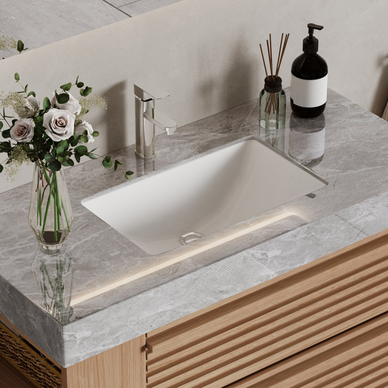 Meuble-lavabo simple 36 po avec plateau en pierre grise, armoire murale en bois massif avec deux tiroirs et tablette ouverte