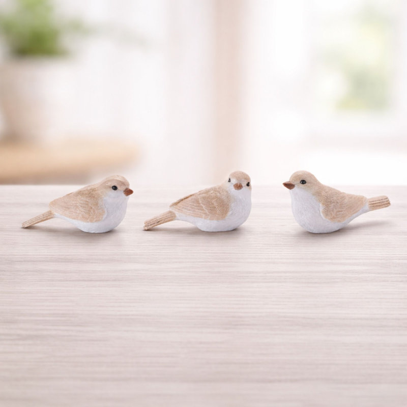 Figurine oiseau métallique (ensemble de 6), Beige