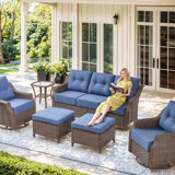 6 Piece Brown Wicker Patio Furniture with Cushions