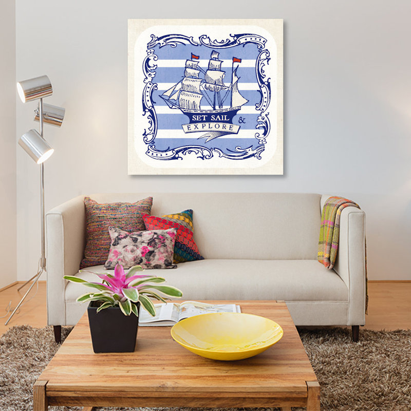 «On the Coast II with Nautical Border» par Studio Mousseau, impression sur toile, H 26 po x l 26 po x P 1,5 po, Toile tendue