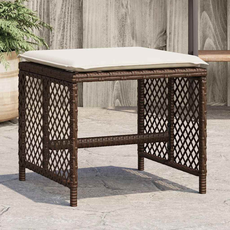 Outdoor Ottoman, Cream White, Brown