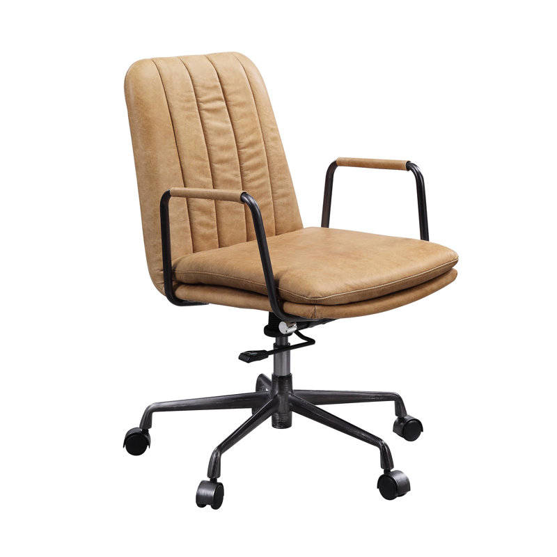 Fauteuil de bureau en cuir fleur, pivotant à 360 degrés, siège réglable de 19 à 22 po, accoudoir de 26 à 29 po, offre une chaise de travail luxueuse et confortable avec une rotation de degrés et une hauteur fonctionnelle