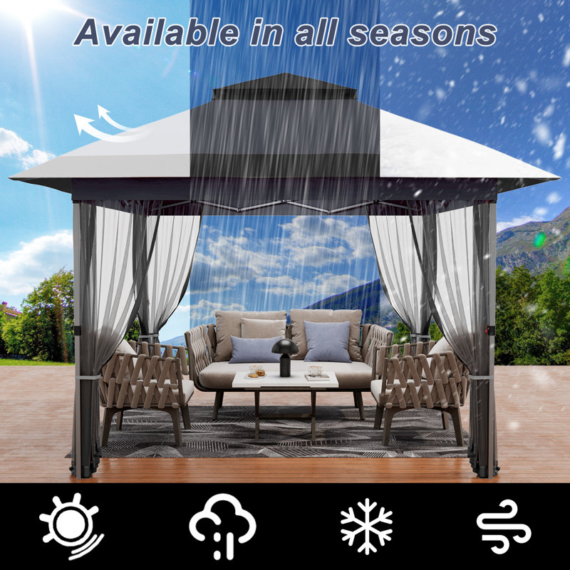 12 Ft. W x 12 Ft. D Metal Patio Gazebo, Grey