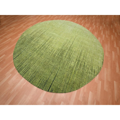 Tapis oriental rond 10 pi x 10 pi en laine nouée à la main douce et vibrante, motif dégradé vertical, tissage dense