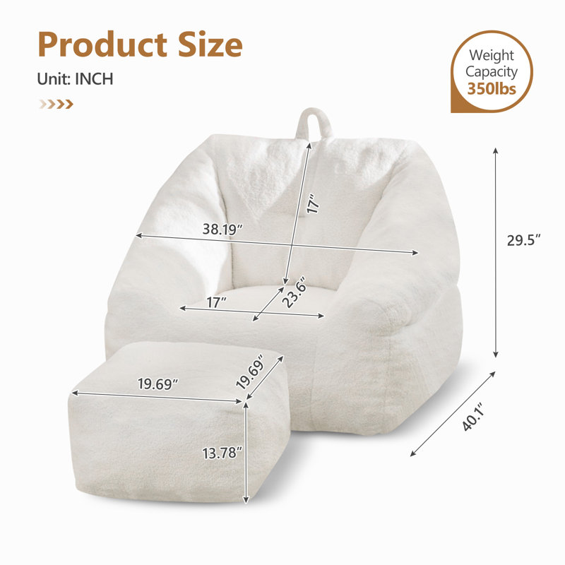 Big Beanbag Chair with Ottoman, Adult Bean Bag Chair with Filler for Living Room, Comfy Beanbag Chair for Adults with Filling