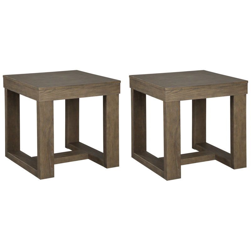 Table de bout carrée en bois massif et manufacturé Esmont, Brun grisâtre