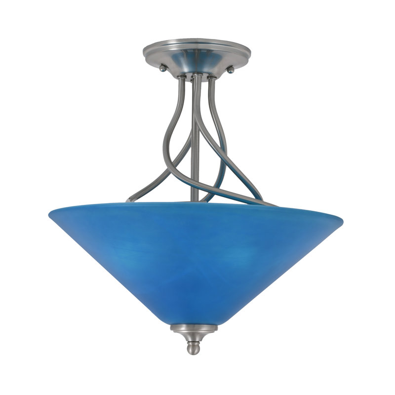 Capri Semi-Flush 3-Bulbs Shown With 16" Glass, Nickel brossé, Bleu