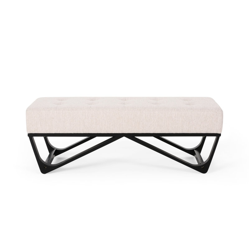 Elegant Bench With Fabric And Graceful Leg Frame Rectangular Featuring Button Tufting Faux Wood Legs