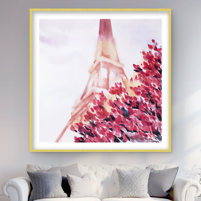Pink Eiffel Tower - Romantic Framed Matted Print for Decor