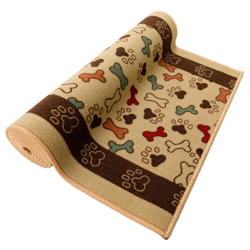 Custom Size Anti-Slip Low Profile Loop Pile Pet Paw and Bone Beige Animal Design Runner Rug, Rectangle 2'8" x 5'