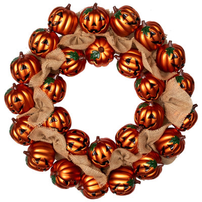 Couronne d'Halloween Jack-O-Lantern et ruban de toile de jute 20 pouces non éclairé