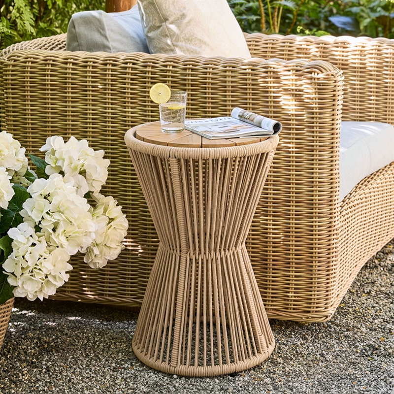 Table d'appoint d'extérieur Nara en bois d'acacia et corde tissée, H 25,80 po x P 16,14 po x l 16,14 po