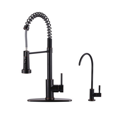 19 In. 360° Spout Swivel Pull Down Sprayer Kitchen Faucet With Water Filter Faucet In Oil Rubbe Bronze