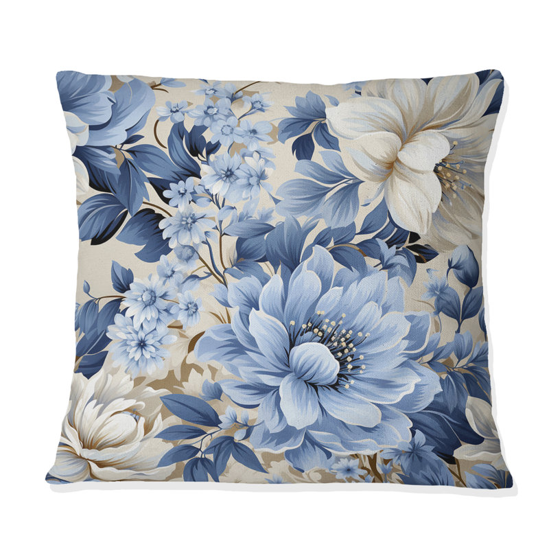 Motif floral Blue Vintage Whispers - imprimé floral, 18" x 18"