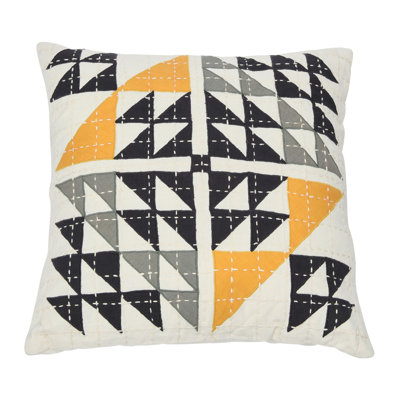 Cotton Patchwork Pillow Cover With Kantha Stitch