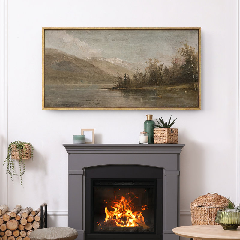 Serene Abstract Landscape Extra Large Framed Wall Art Oversized Canvas Print, 30" H x 60" W, Natural