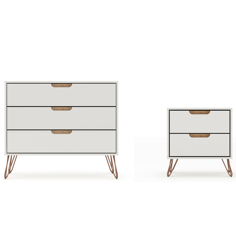White Hairpin Leg Dresser and Nightstand Set