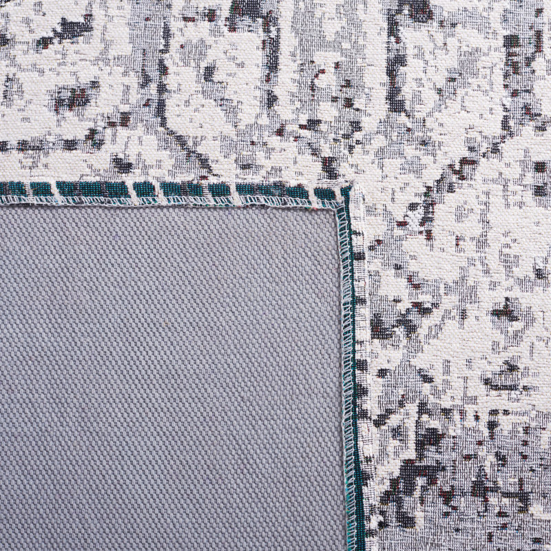 Modern Washable Black and Green 4' x 6' Wool-Cotton Blend Rug
