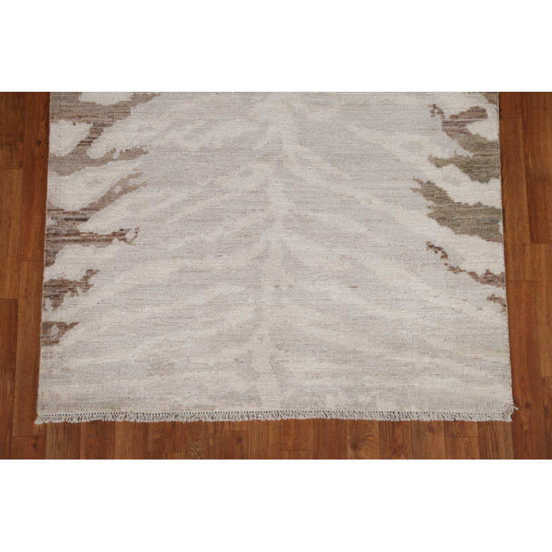 Tapis beige unique noué à la main de 3 pi 11 po x 4 pi 9 po de forme rectangulaire