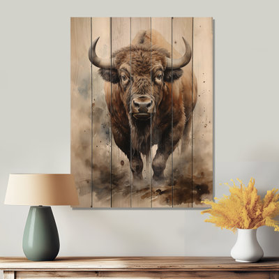 Buffalo majestueux bison sur bois