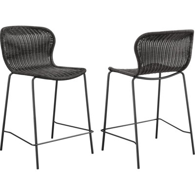 Of 2 Brown Faux Metal Counter Stools - Coastal Dining Room Bar Chairs, Solid Back, Construction, Textured , No Arms, Elegant Presence Chair Back For Room, Frame, Smooth Mobility